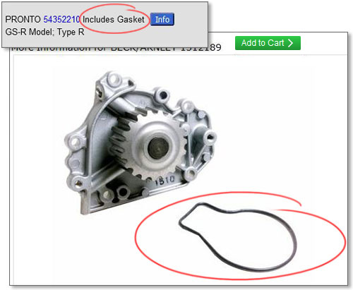 example listing showing gasket included