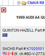 Why do the listings for my Audi A4 Clutch Kit have flags next to them?